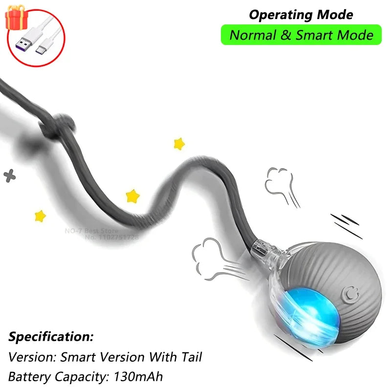 Dog Cat Interactive Ball Toy Automatic Rolling Ball Faux Tail Rechargeable Smart Pet Electric Toy Dog Cat Training Imitate Mouse