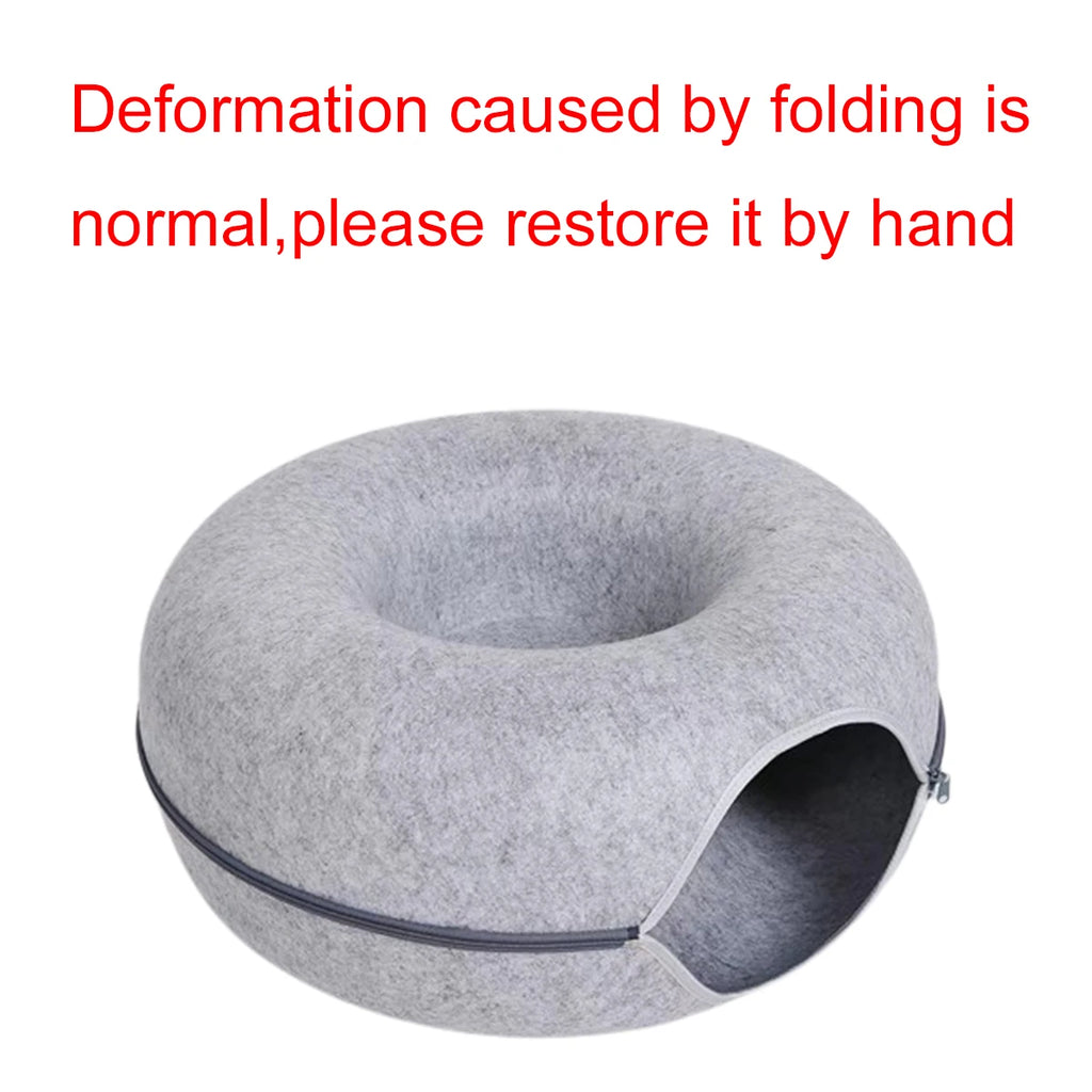 Interactive Round Small Cat Tunnel Nest Felt Kittens Bed House Scratcher Cat Donut Sleeping Pet Toy for Cats